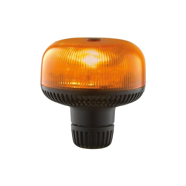 Rundumleuchte, Warnleuchte, orange Lichtkuppel, schwarzer Sockel, geriffeltes Gehäuse