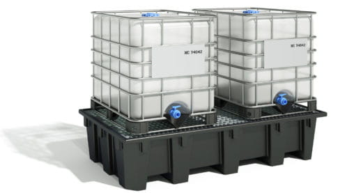 EMP Öko-Auffangwanne 1050 Liter – Für 2 IBC oder 8 Fässer - unterfahrbar | Gitterrost: verzinkter Stahl