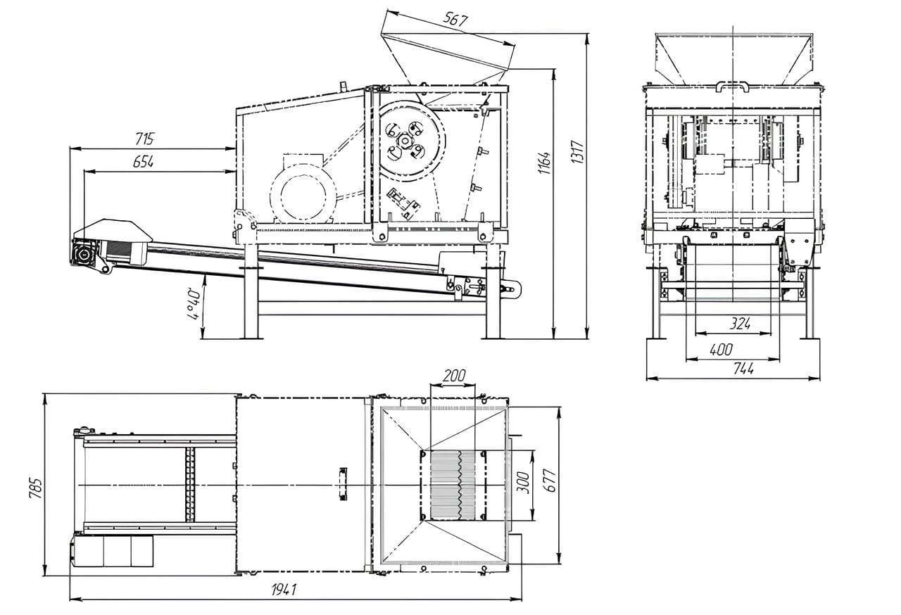 Backenbrecher mit Förderband – Elektromotor 7,5 kW | Industrieller Zerkleinerer