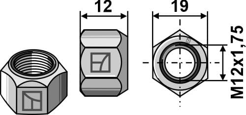 All-metal nut with clamping element M12 - DIN980 zinc-plated 10.9