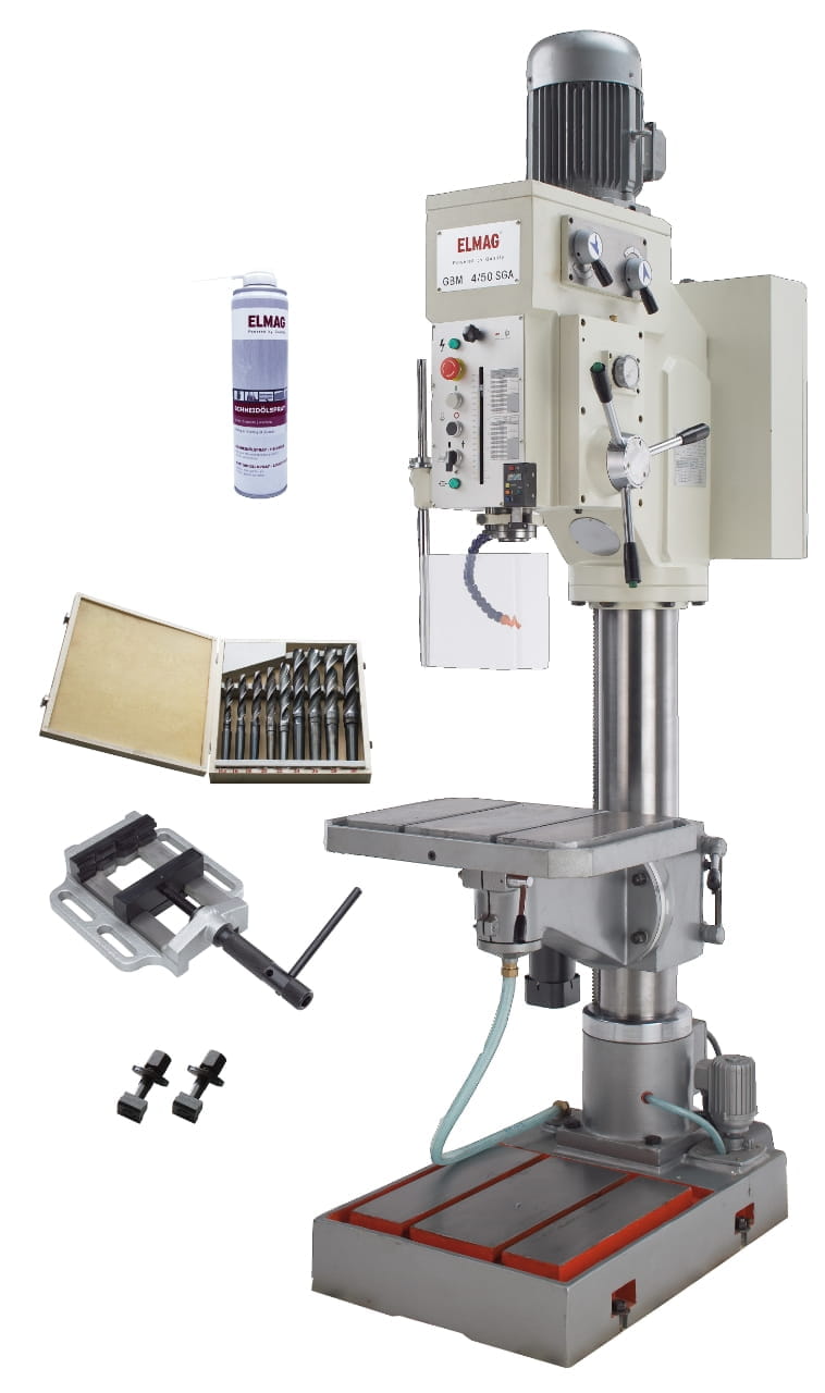 Elmag pillar drill with gearbox - 400V / 2800, 2200W / max. drilling capacity in steel 50mm