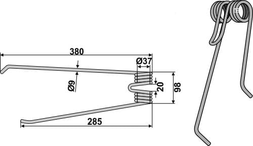 BL2493 Heuwenderzinken Ø9mm rechts - passend zu AGCO 4-1046-1159-0, Lely 4.015.0068.0 / 4.1016.0159.0 / 4-1