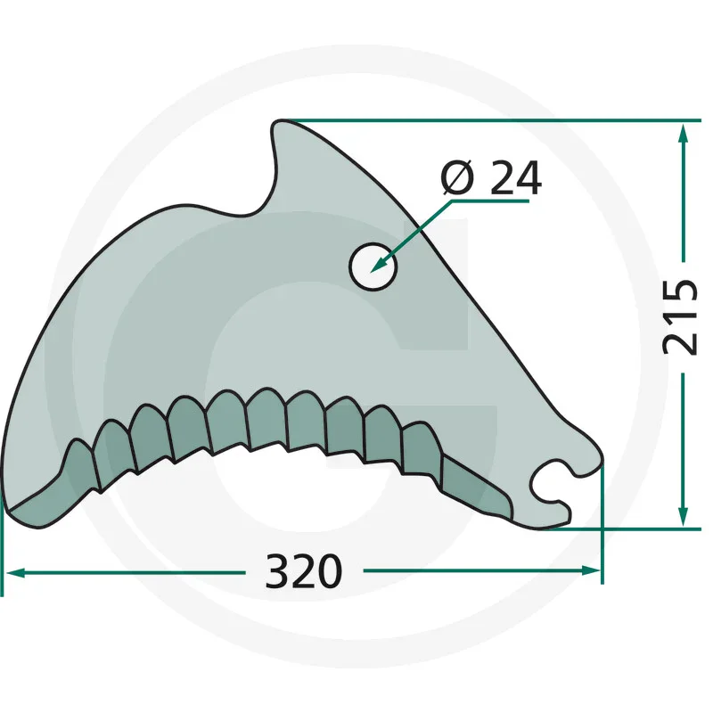 Couteau à balles rondes revêtu de 320 mm - compatible avec les presses Kuhn VB 2160, 2190, FB 2135, VBP 2160, 2190 et FBP 2135 Bio