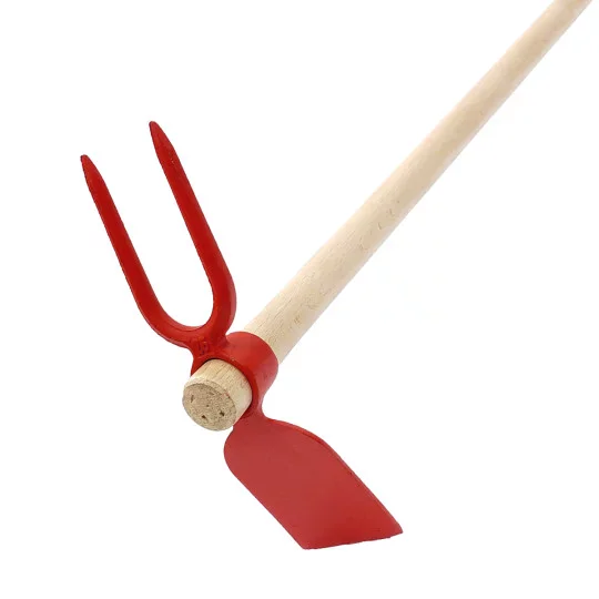 Houe forgée avec lame et fourche – étroite, 26 cm, manche en bois 120 cm