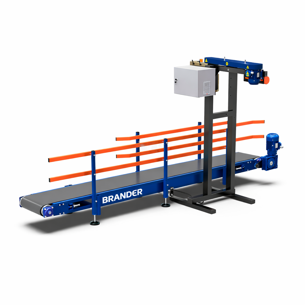 Industrial bag sewing machine with conveyor belt – height adjustable & up to 500 bags/hour