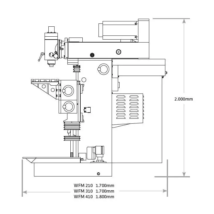 Elmag WFM 310 Servodrive tool milling machine – 50 mm drilling capacity, servo drive, digital 3-axis display