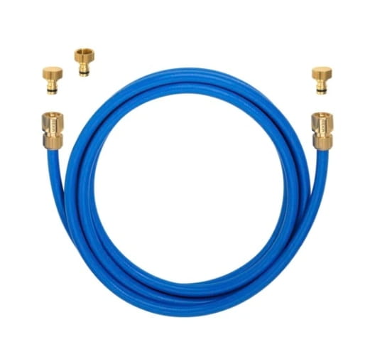 blauer schlauch, luftschlauch, geflochtener schlauch, verbindungsstücke, kupferverbinder