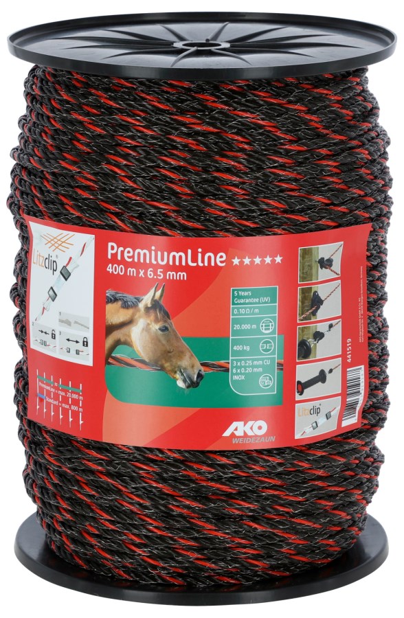 AKO PremiumLine Weidezaunseil 400 m orange/braun – Hochleitfähiges Elektrozaunseil