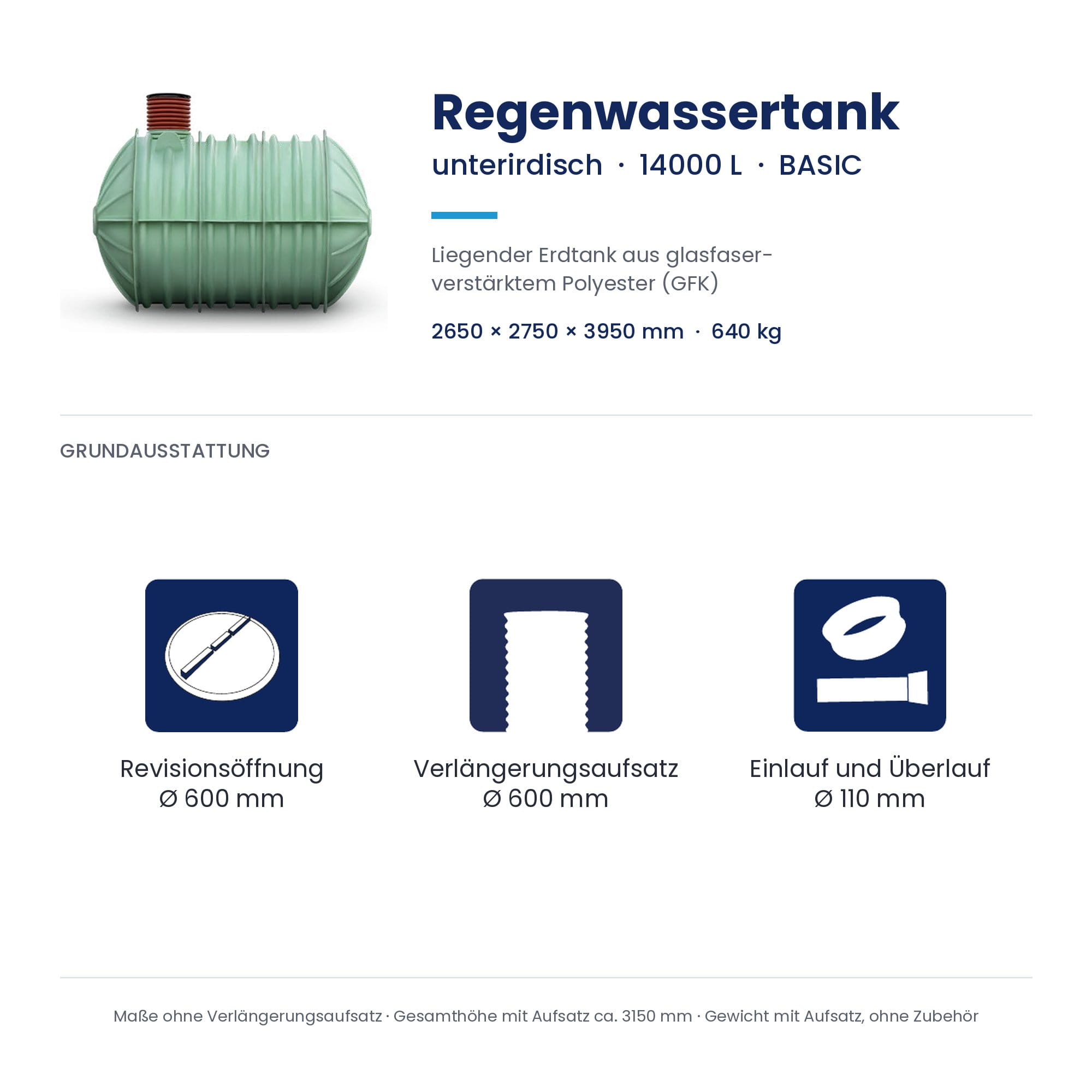 Regenwassertank, Erdtank, Glasfaserverstärkt, Polyester, großes Fassmaß