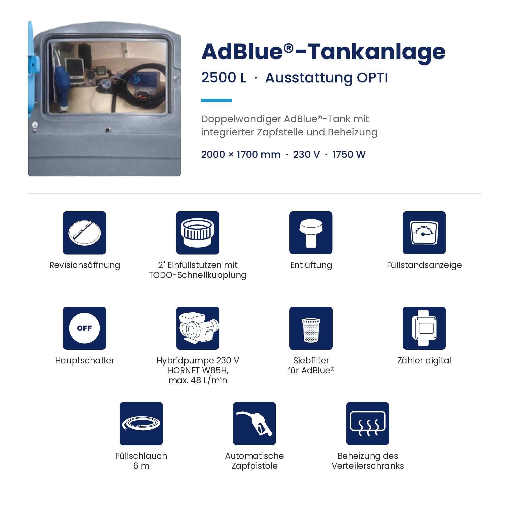 Tankanlage, AdBlue, 2500 L, Ausstattung OPTI, Revisionsöffnung