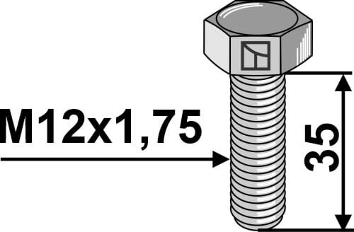 Hex bolt M12x1.75x35 without nut - electro-galvanized