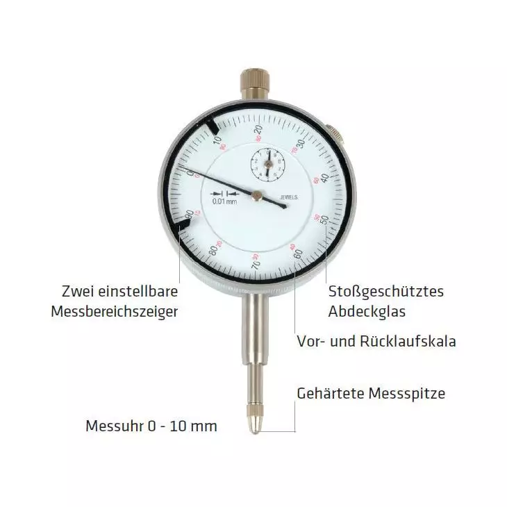 Messuhr, Dial Indicator, Präzisionsmessgerät, 0-10 mm, Stahlfassung