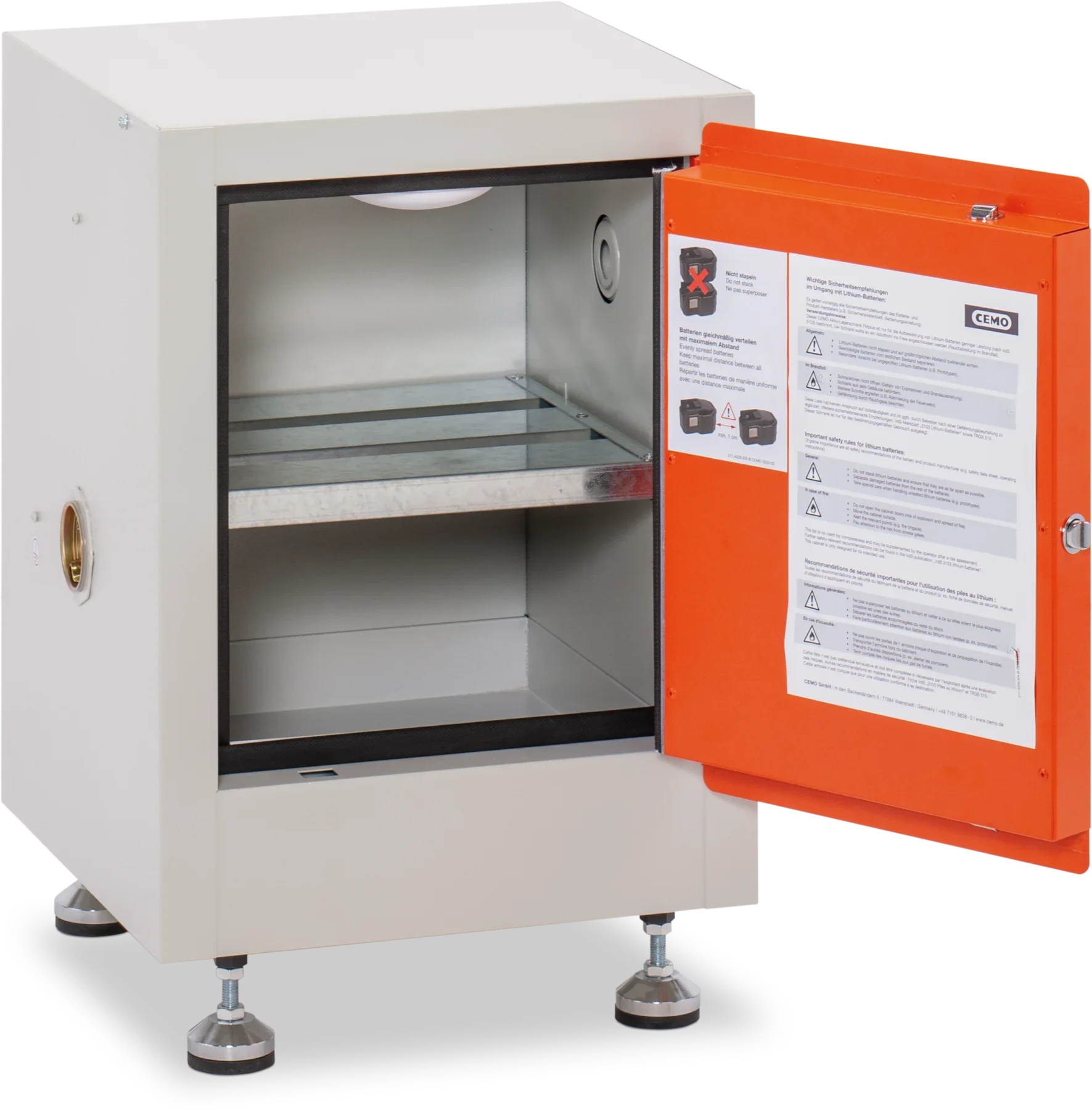 CEMO Akku-Lagerschrank für Lithium-Akkus – kompakter Sicherheitsschrank, 43 × 43 × 56 cm, abschließbar