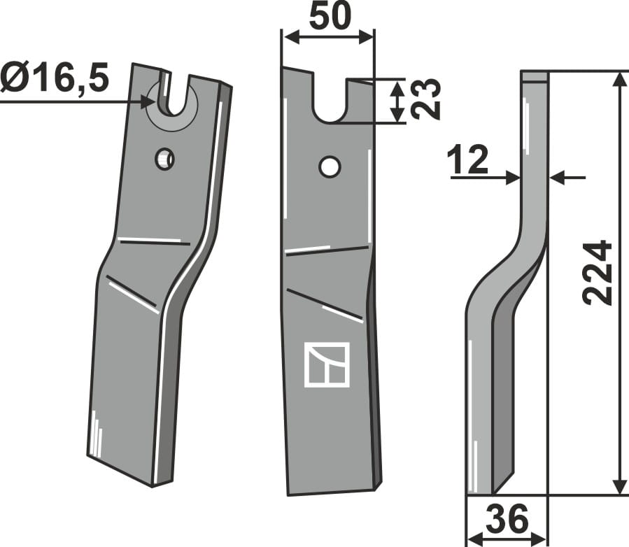 Dent de rotor 224x50mm, droite - compatible avec Kuhn EL102, EL142