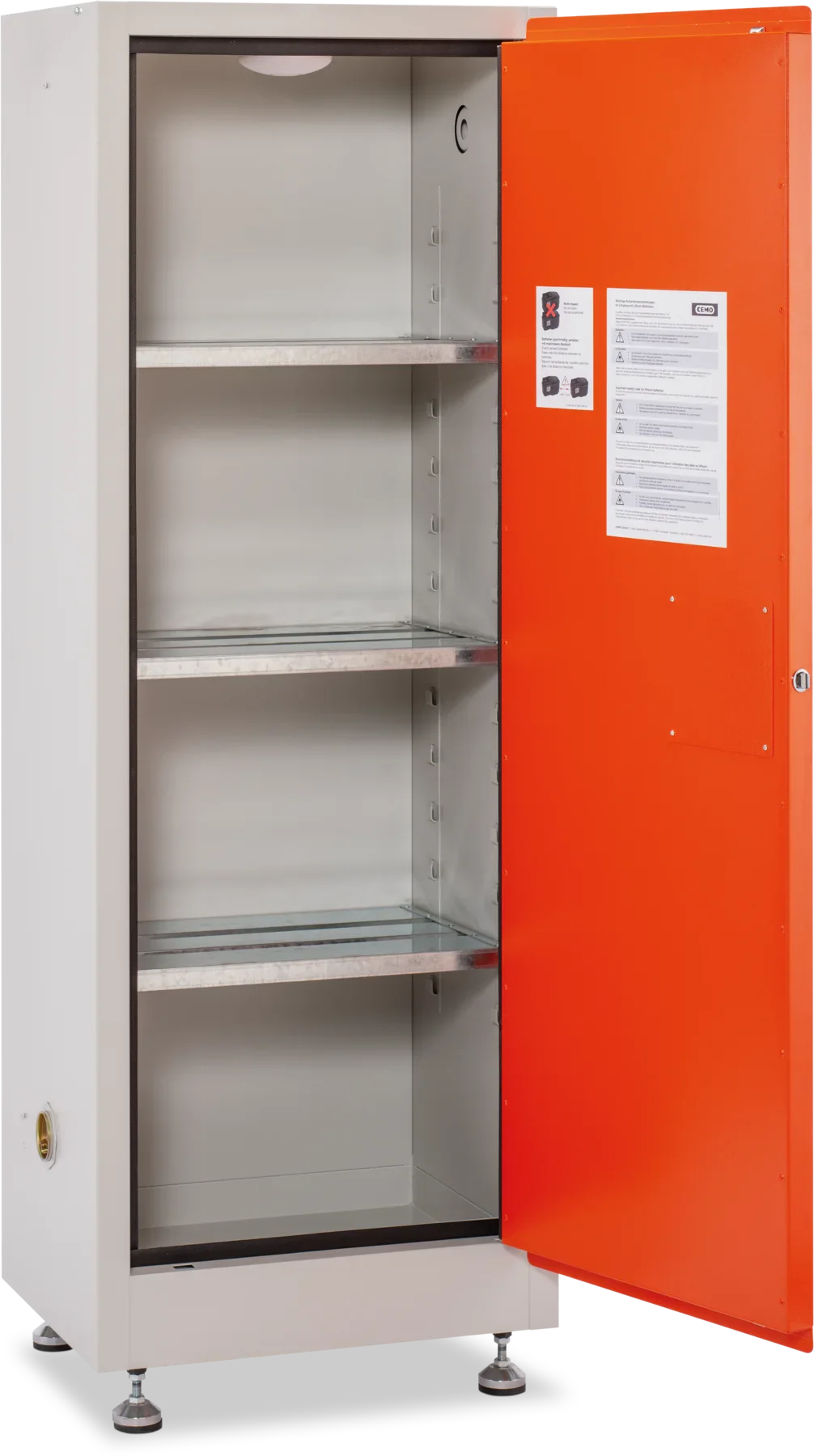CEMO Akku-Lagerschrank für Lithium-Akkus – 1650 × 600 × 460 mm, 3 Fachböden, abschließbar