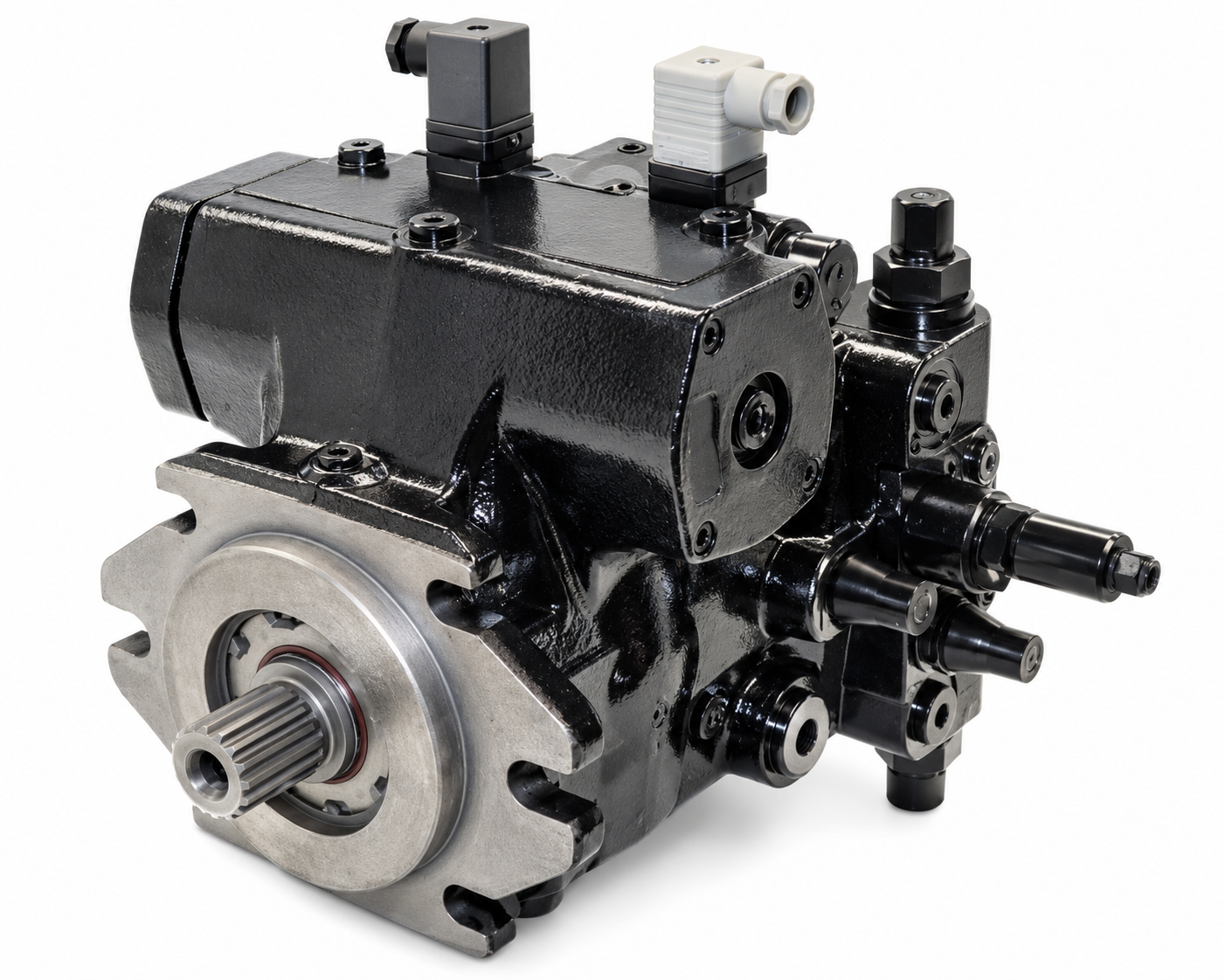 hydraulikpumpe, zahnradpumpe, schwarzmetall, zahnwelle, anschlussstutzen