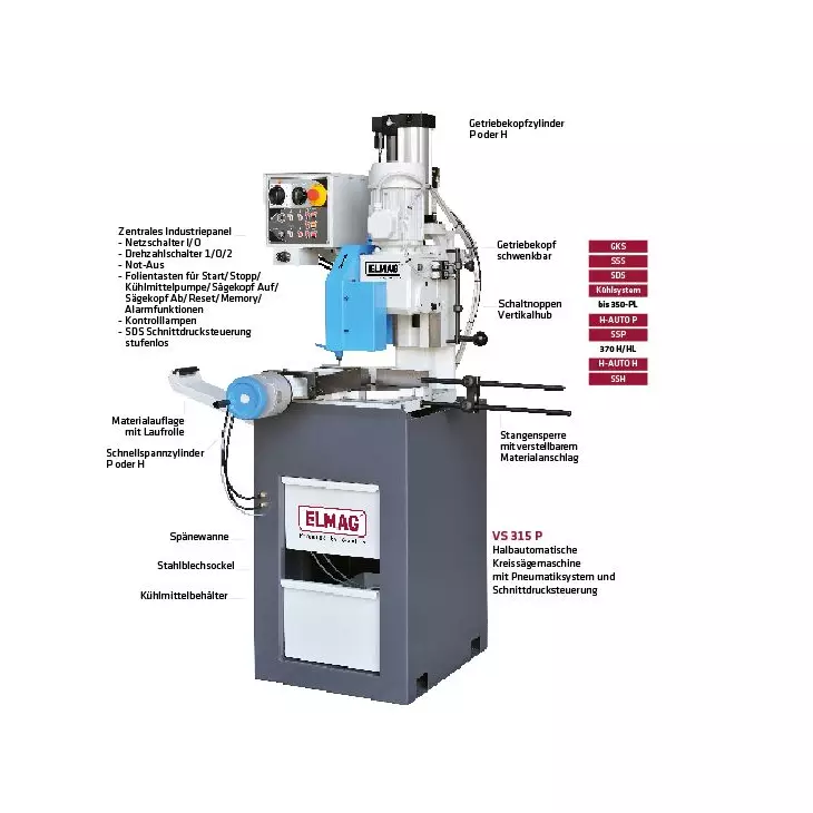 ELMAG VS 315 P Halbautomatische Metall-Kreissägemaschine 33/66 UpM | Pneumatik | 400 V