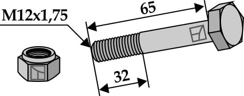 Sechskantschraube M12x1,75x65 mit Sicherungsmutter