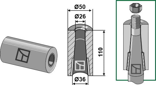 Douille à souder 110 mm - pour dents avec dispositif anti-rotation, Ø 50 mm