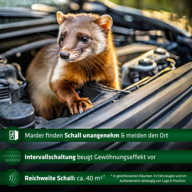 Gardigo Marderschreck Mobil – Ultraschall Marderabwehr für Auto, Dachboden & Scheune
