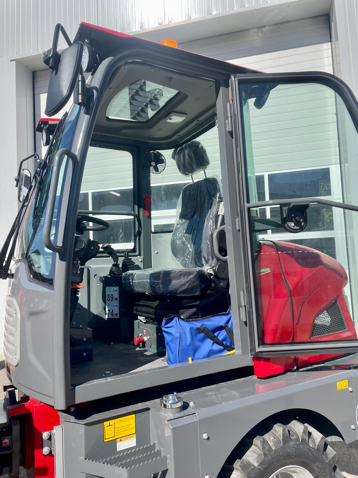 tractor cabin, construction vehicle, glass door, bucket truck, interior seat