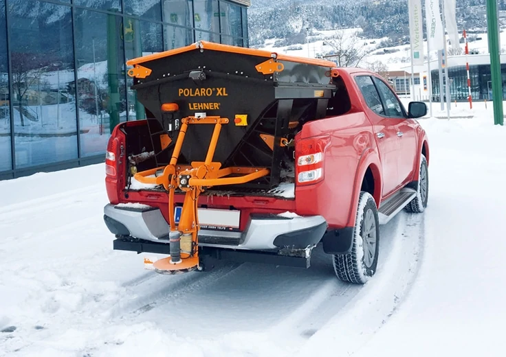 Streusalzstreuer, Winterdienstgerät, Pickup-Anbaugerät, Heckmontage, Orange-Schwarz