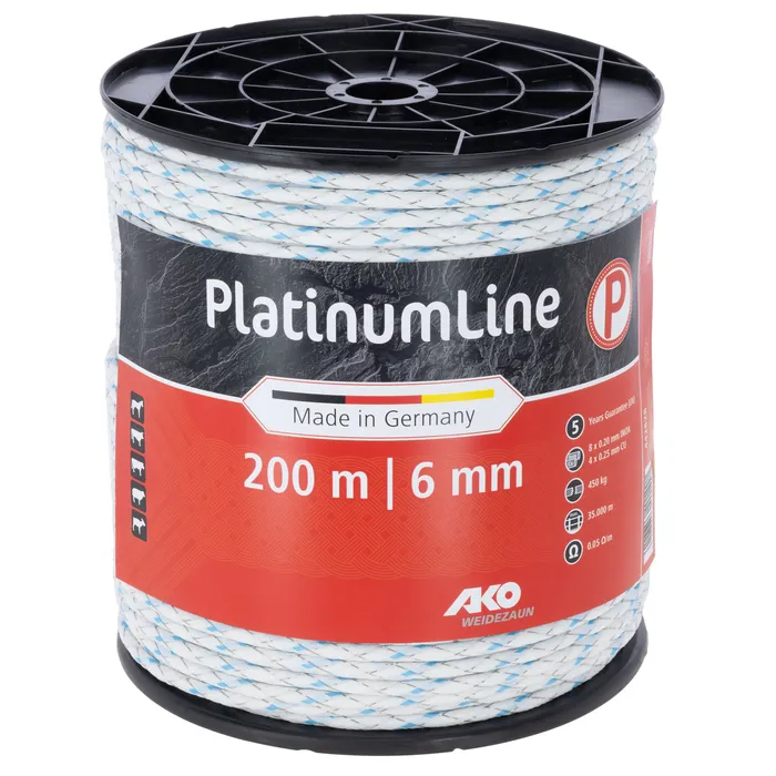 AKO PlatinumLine Weidezaunseil 200 m weiß/blau –  Elektrozaunseil mit Kupfer- & Edelstahlleitern