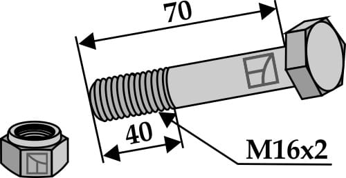 Hex bolt M16x2x70 with lock nut