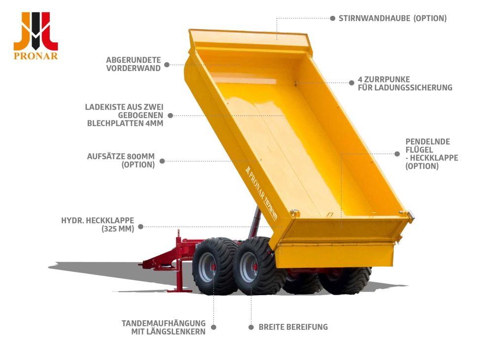 kipper trailer, dump trailer, heavy duty, four wheels, steel construction