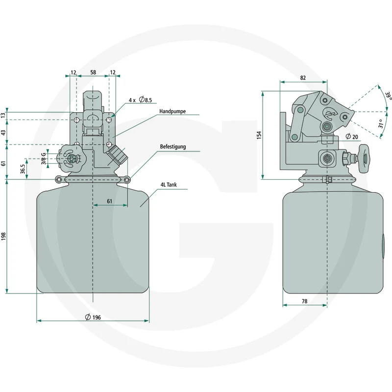 Chapel Handpumpe mit Kunststofftank - 25cm³/Zyklus) / 4,5L