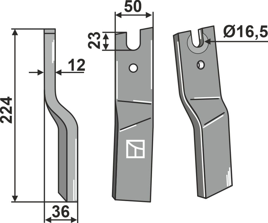 Dent de rotor 224x50mm, gauche - compatible avec Kuhn EL102, EL142