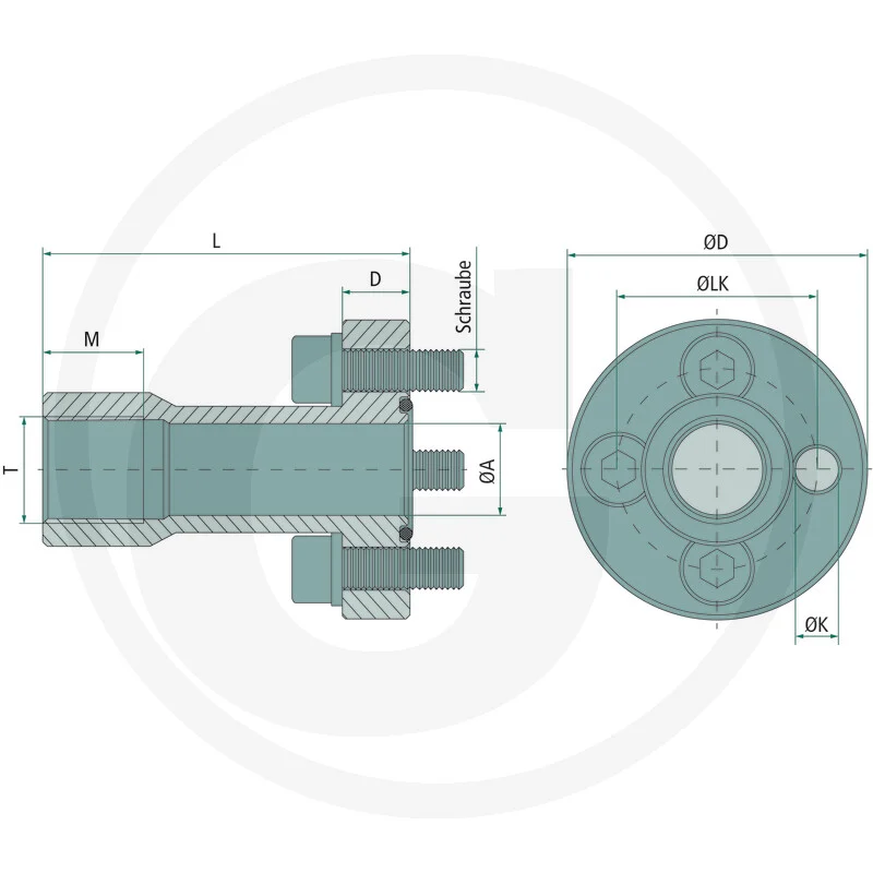 Pump flange long - connection 1/2" BSP / 4x M8 x 25