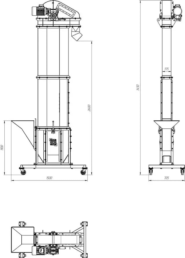 Bucket conveyor / bucket elevator 2600mm - 400V / 1.5kW