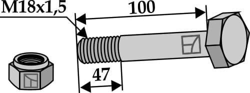 Sechskantschraube M18x1,5x100 mit Sicherungsmutter - passend zu M.E.A.A.T / OMARV / Alpego