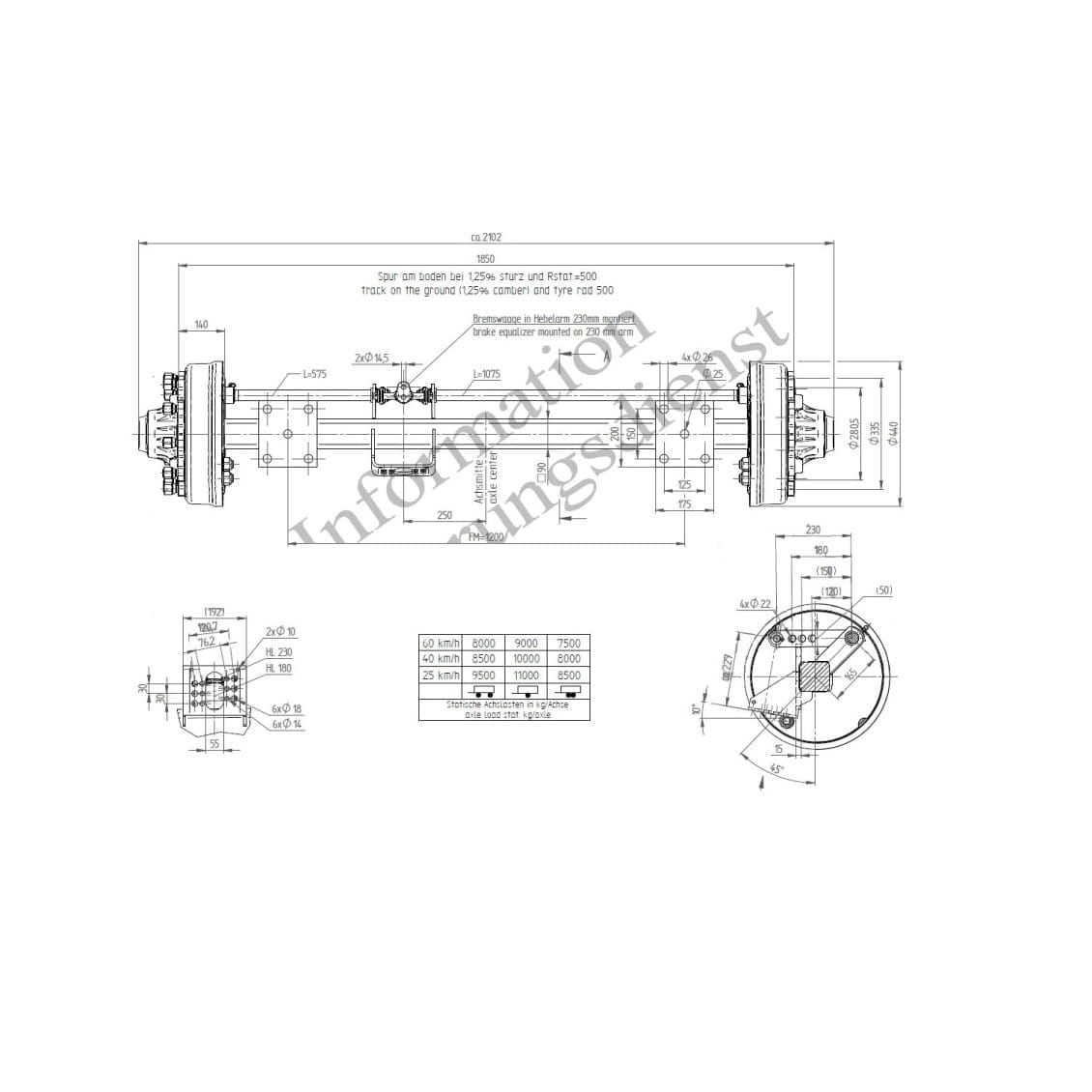 BPW Bremsachse 400x180  - 10-Loch / 1200mm / 8500kg