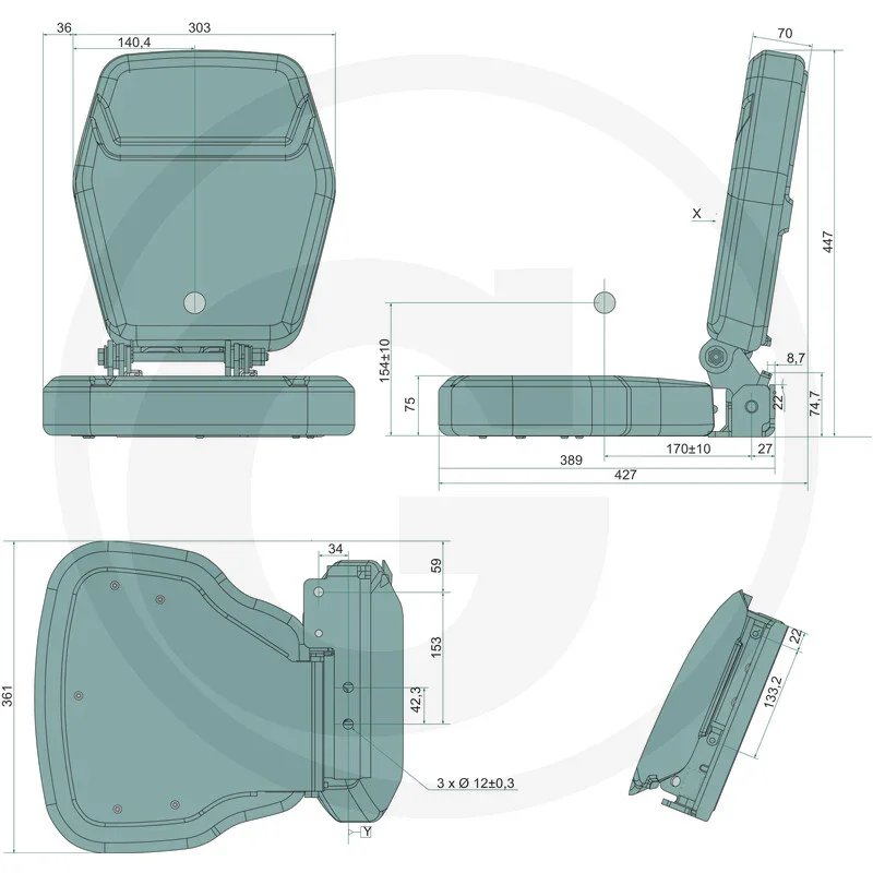 Siège passager PROBOSS, beige - compatible avec les tracteurs John Deere 6R, 7R, 8R, 9R, 9RT et 9RX.