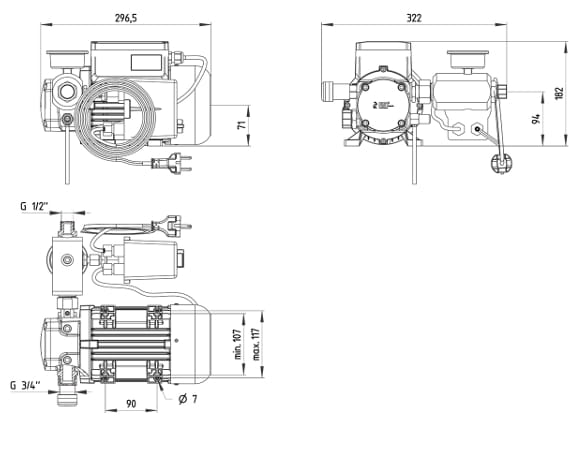 Pressol Öl-Innenzahnradpumpe 10 l/min DRST 230 V mit Membrandruckschalter | Selbstansaugende Profi-Ölpumpe für Tank- und Wandmontage