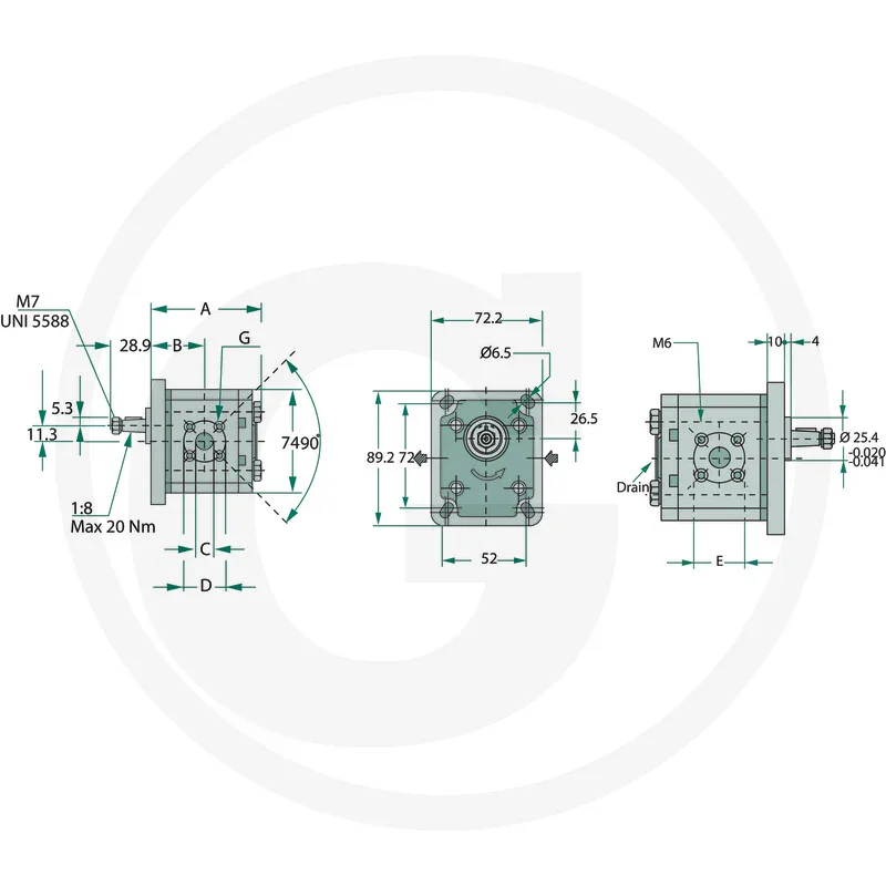 Casappa Zahnradpumpe Polaris 10 - 1,07 cm³ / Rechts / Welle Konisch 1:8 / M7