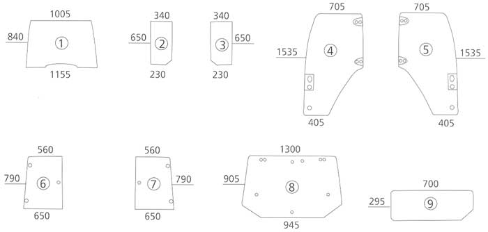 BL16186 Bild-Nr.: 9 - Heckscheibe unten für Typen: TM 115, 120, 125, 130, 135, 140, 150, 155, 165, 175, 190