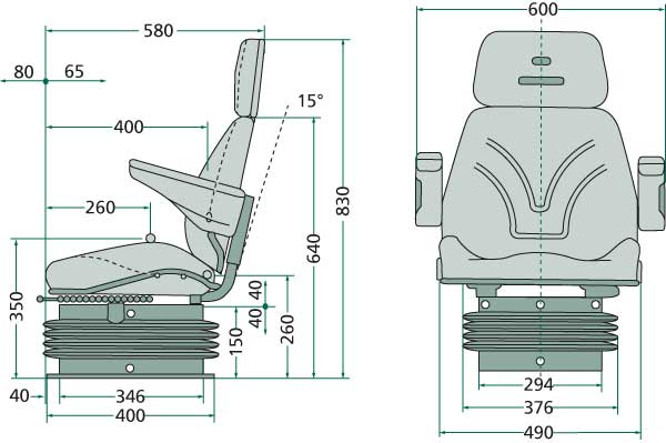 Air-suspended super comfort seat / air seat - 830mm / 580mm