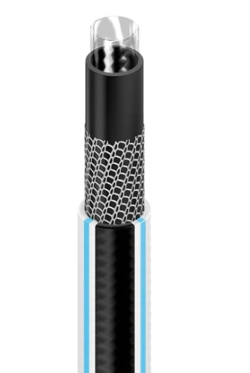stainless steel cable, electrical cable, mesh sleeve, black outer, blue stripe