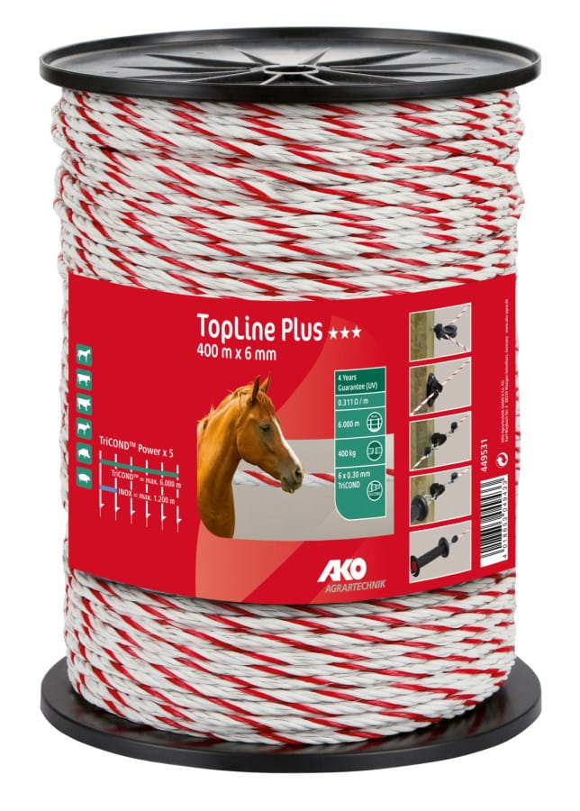 AKO Weidezaunseil TopLine Plus 400 m weiß/rot – TriCOND Elektrozaunseil