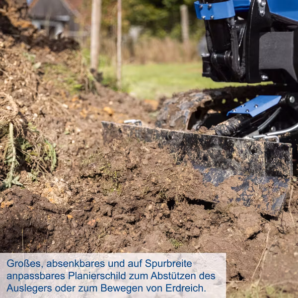 Scheppach EXC1400 Benzin-Minibagger – 11,5 PS, 1080 kg, 1760 mm Grabtiefe, 3210 mm Reichweite, 12,4 kN Grabkraft, ausfahrbares Fahrwerk 720–900 mm