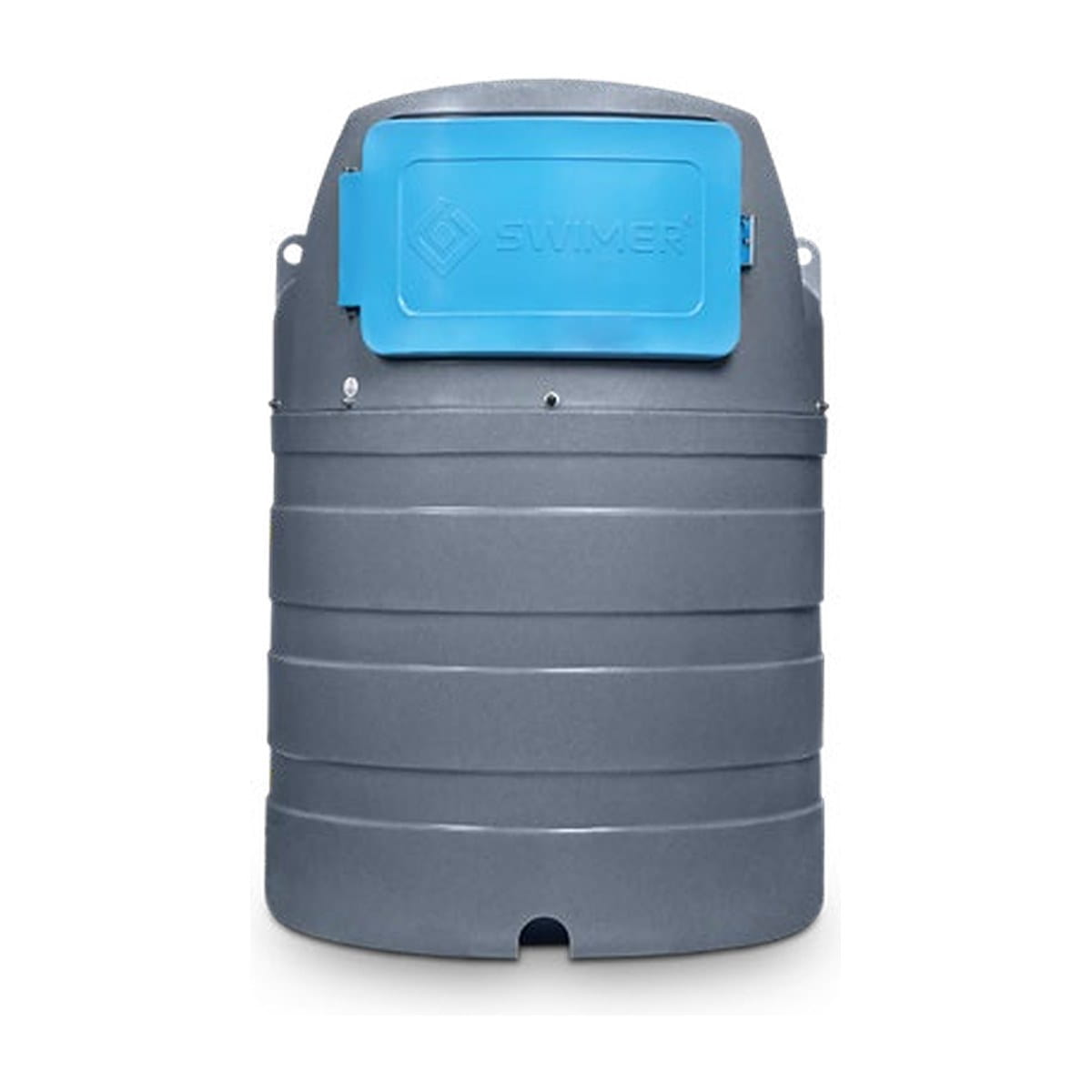 Regenton, Wasserspeicher, großer Tank, grau, blauer Deckel
