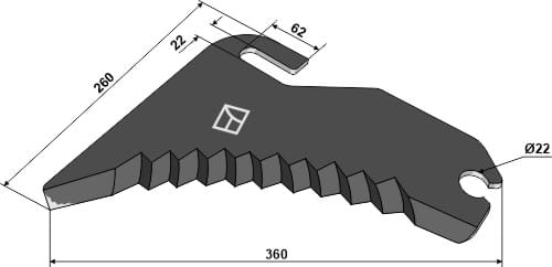 Couteau à balles rondes 360 mm à revêtement carbure - compatible avec les presses McHale F540, F5400C, F550, F5500F, F5600, Fusion 1, Fusion 3, V640 et V660