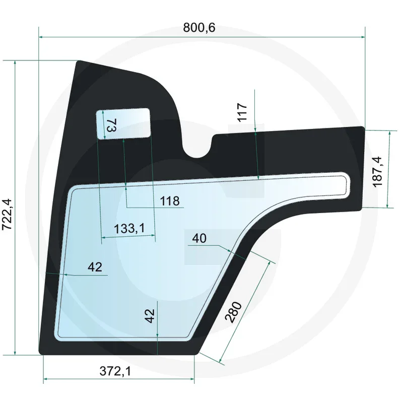 Türscheibe rechts unten - passend zu Weidemann 1280, 1350 CX45, 1370 CX50 , 1380, 1880