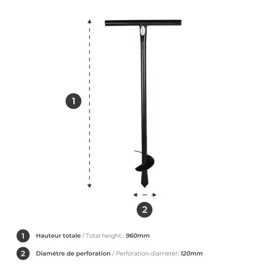 Terrateck Erdbohrer – Profi Bodenbohrer für Pflanzlöcher | Durchmesser: 120 mm