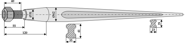 E002904 Steingabelzinken 1000mm / M28x1,5