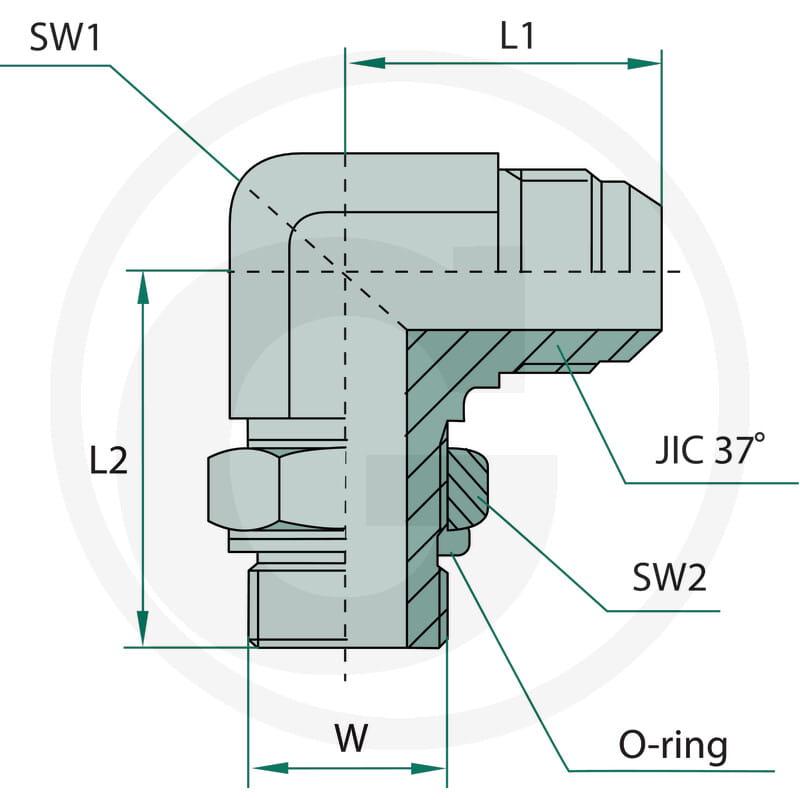 Hydraulikverschraubung, Winkelverschraubung, JIC 37°, O-Ring, Metall