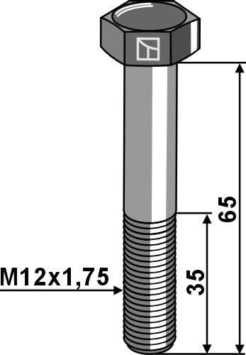 Hex bolt M12x1.75x65 zinc plated - left thread